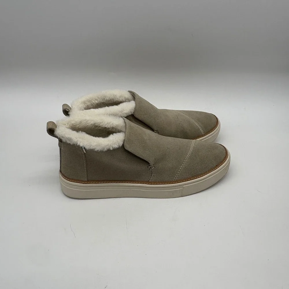 TOMS Womens 8.5 Paxton Cobblestone Suede Slip On Faux Fur Ankle Slippers shoes